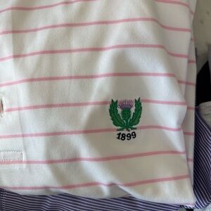 Peter Millar White Polo with Pink Stripes